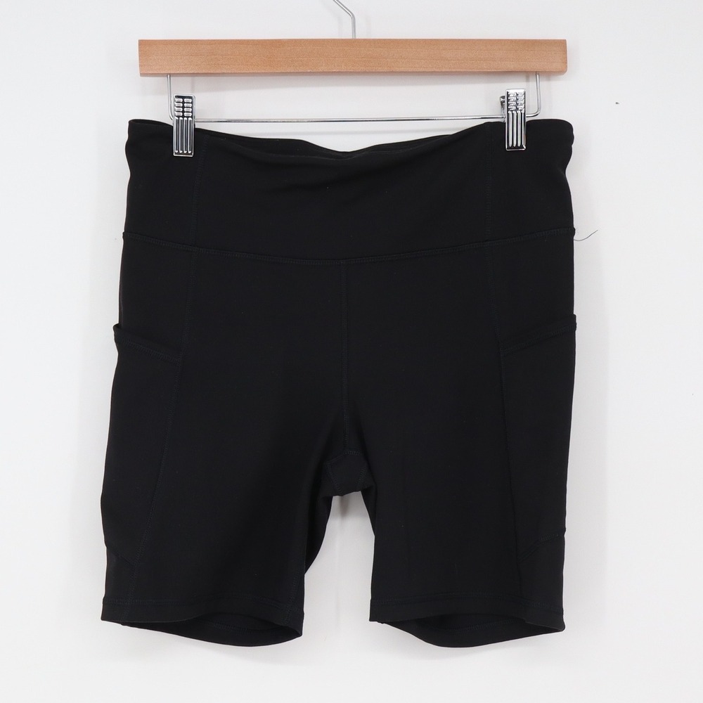 GapFit Biker Shorts Womens M Compression Black High Rise Side Pocket Excellent